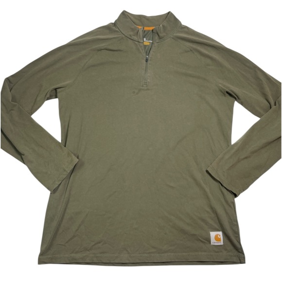 Carhartt Mens Relaxed Fit 1/4 Zip Long Sleeve Shirt Medium Green Workwear - Picture 1 of 10